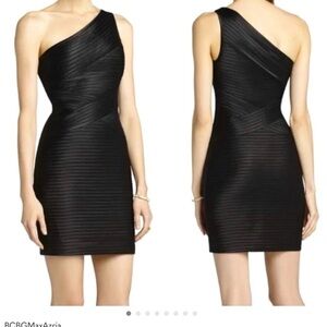 BCBGMaxAzria One-Shoulder Black Ribbed Sheath Dress